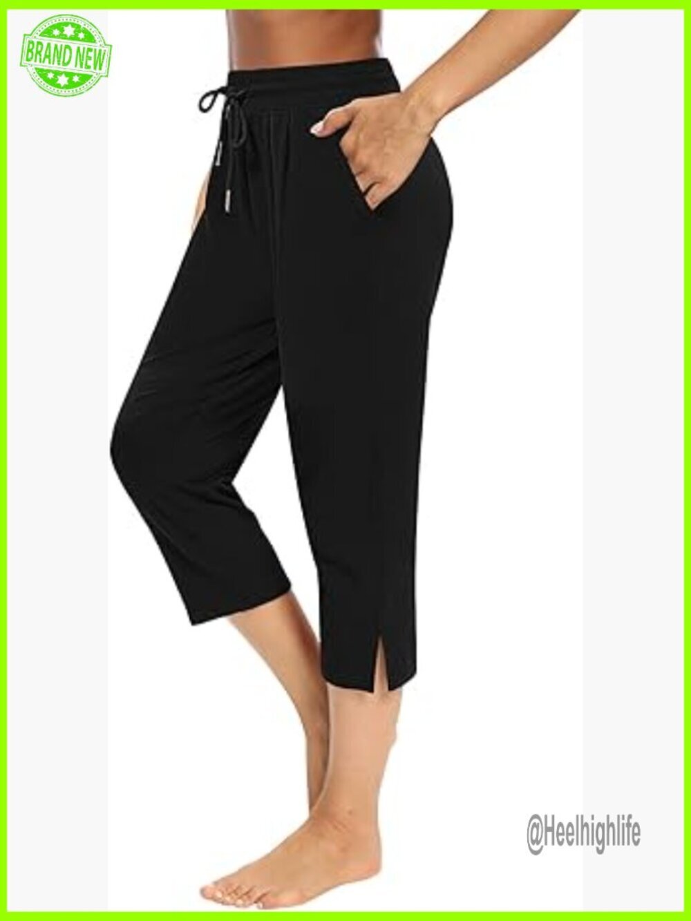 High Waist Loose Fit Capri Yoga Pants with Pockets Drawstring Joggers